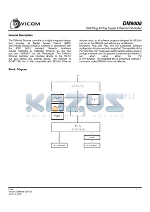 DM9008 datasheet - ISA/Plug & Play Super Ethernet Contoller