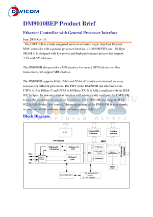 DM9010BE datasheet - Ethernet Controller with General Processor Interface