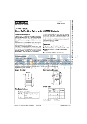 74VHCT540AM datasheet - Octal Buffer/Line Driver with 3-STATE Outputs