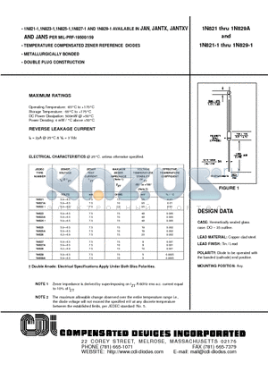 1N829 datasheet - TEMPERATURE COMPENSATED ZENER REFERENCE DIODES