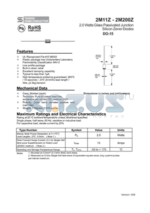 2M12Z datasheet - 2.0 Watts Glass Passivated Junction Silicon Zener Diodes