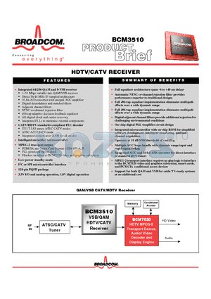 BCM3510 datasheet - HDTV/CATV RECEIVER