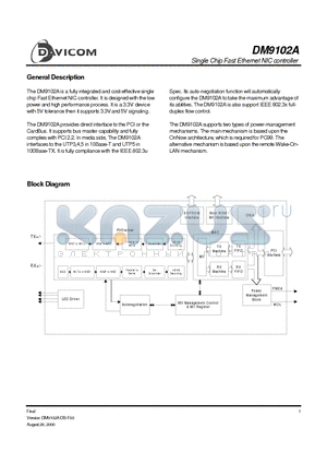 DM9102AF datasheet - Single Chip Fast Ethernet NIC controller