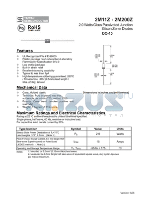 2M180Z datasheet - 2.0 Watts Glass Passivated Junction Silicon Zener Diodes