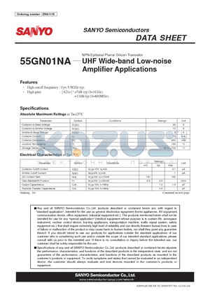 55GN01NA datasheet - UHF Wide-band Low-noise Amplifier Applications