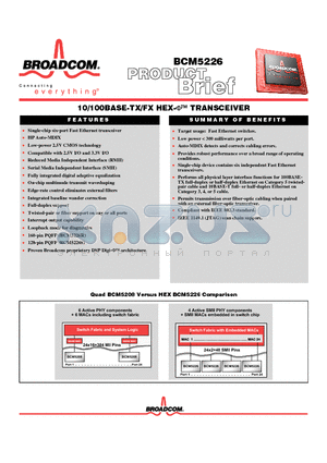 BCM5208 datasheet - 10/100BASE-TX/FX HEX-V TRANSCEIVER