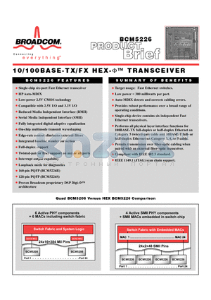 BCM5226 datasheet - 10/100 BASE TX/FX HEX TRANSCEIVER