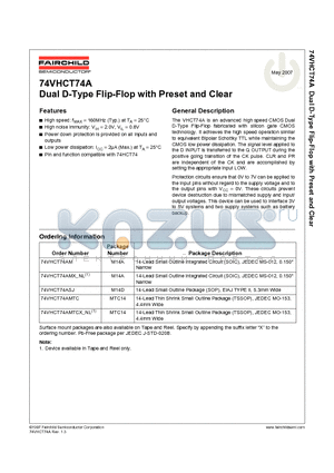 74VHCT74AMX_NL datasheet - Dual D-Type Flip-Flop with Preset and Clear