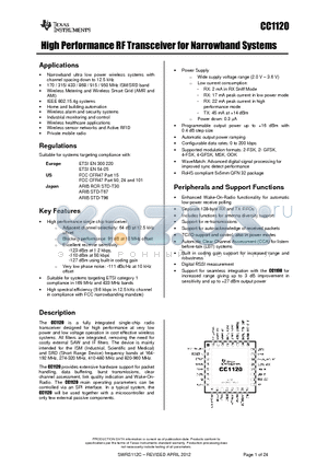CC1120_12 datasheet - High Performance RF Transceiver for Narrowband Systems