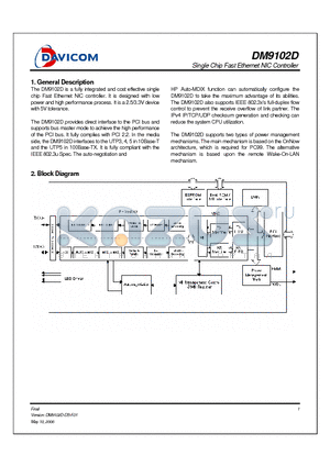 DM9102D datasheet - Single Chip Fast Ethernet NIC Controller