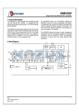 DM9102DEP datasheet - Single Chip Fast Ethernet NIC Controller