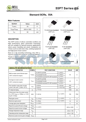 55PT08BI datasheet - Stansard SCRs, 55A