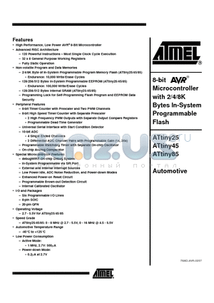 ATTINY25_07 datasheet - 8-bit Microcontroller with 2/4/8K Bytes In-System Programmable Flash