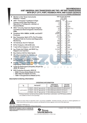 74VMEH22501ADGVRE4 datasheet - 8-BIT UNIVERSAL BUS TRANSCEIVER AND TWO 1-BIT BUS TRANSCEIVERS WITH SPLIT LVTTL PORT, FEEDBACK PATH, AND 3-STATE OUTPUTS