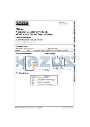 DM9368 datasheet - 7-Segment Decoder/Driver/Latch with Constant Current Source Outputs