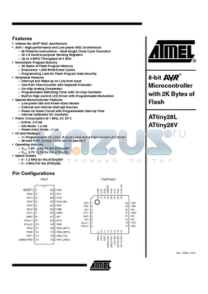 ATTINY28L-4MC datasheet - 8-bit AVR Microcontroller with 2K Bytes of Flash