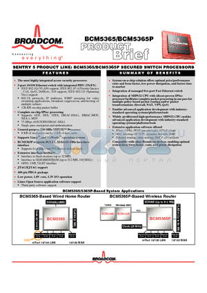 BCM5365 datasheet - SENTRY 5 PRODUCT LINE: SECURED SWITCH PROCESSORS