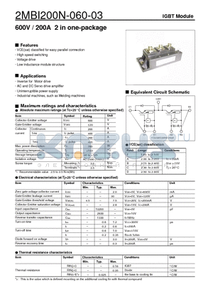 2MBI200N-060-03 datasheet - 600V / 200A 2 in one-package