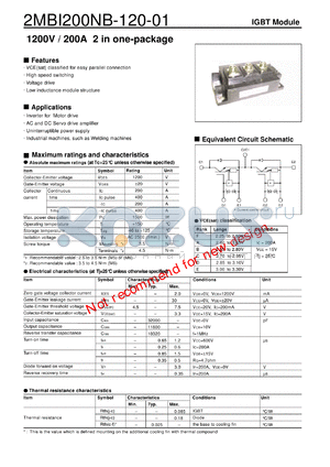 2MBI200NB-120-01 datasheet - 1200V / 200A 2 in one-package