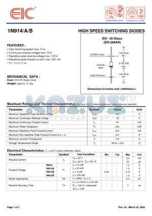 1N914A datasheet - HIGH SPEED SWITCHING DIODES