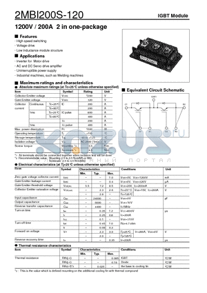 2MBI200S-120 datasheet - 1200V / 200A 2 in one-package