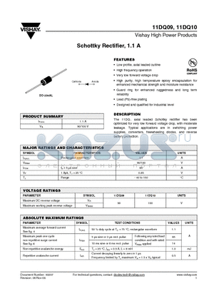 11DQ09TR datasheet - Schottky Rectifier, 1.1 A