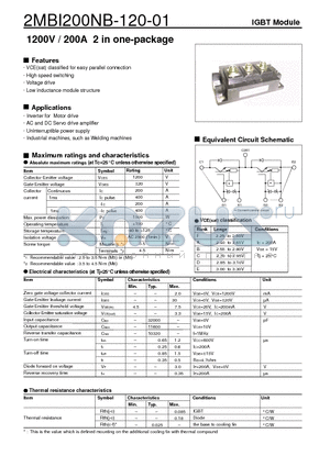 2MBI200-120-01 datasheet - 1200V / 200A 2 in one-package