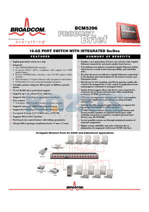 BCM5396 datasheet - 16-GE PORT SWITCH WITH INTEGRATED SerDes