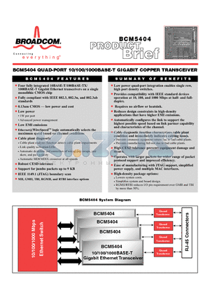 BCM5404 datasheet - QUAD PORT 10/100/1000 BASE - T GIGABIT COPPER TRANSCEIVER