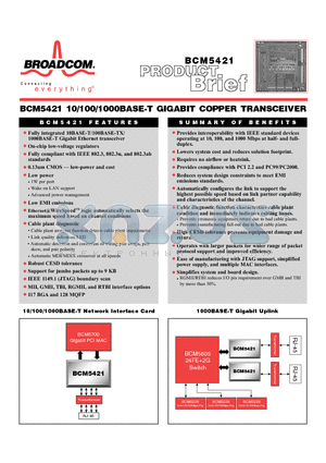 BCM5421 datasheet - 10/100/1000 BASE-T GIGABIT COPPER TRANSCEIVER