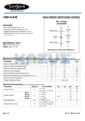 1N914 datasheet - HIGH SPEED SWITCHING DIODES