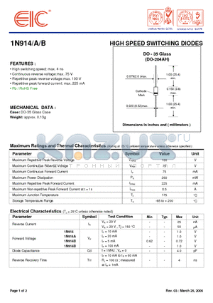 1N914B datasheet - HIGH SPEED SWITCHING DIODES