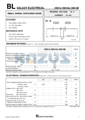 1N914B datasheet - SMALL SIGNAL SWITCHING DIODE