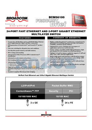 BCM5461 datasheet - 24-PORT FAST ETHERNET AND 2-PORT GIGABIT ETHERNET MULTILAYER SWITCH