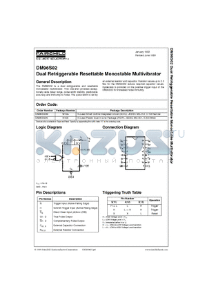 DM96S02M datasheet - Dual Retriggerable Resettable Monostable Multivibrator