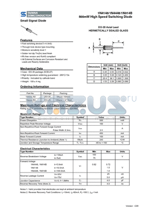 1N914BR0 datasheet - 500mW High Speed Switching Diode