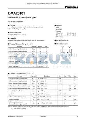 DMA20101 datasheet - Silicon PNP epitaxial planar type