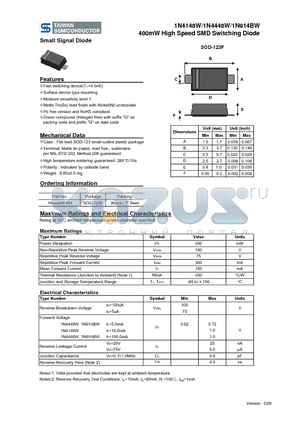 1N914BWRH datasheet - 400mW High Speed SMD Switching Diode