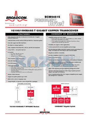 BCM5461S datasheet - 10/100/1000BASE-T GIGABIT COPPER TRANSCEIVER