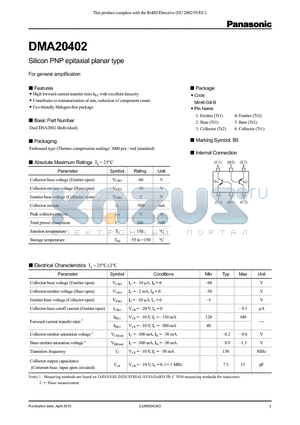 DMA20402 datasheet - Silicon PNP epitaxial planar type