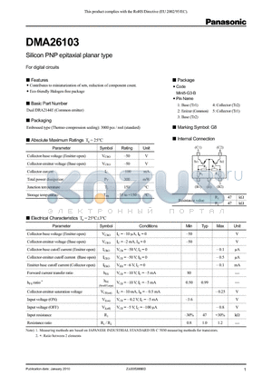 DMA26103 datasheet - Silicon PNP epitaxial planar type