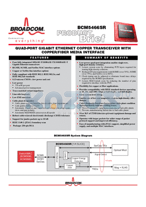 BCM5466SR datasheet - QUAD-PORT GIGABIT ETHERNET COPPER TRANSCEIVER WITH COPPER/FIBER MEDIA INTERFACE