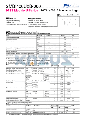 2MBI400U2B-060 datasheet - IGBT Module U-Series 600V / 400A 2 in one-package