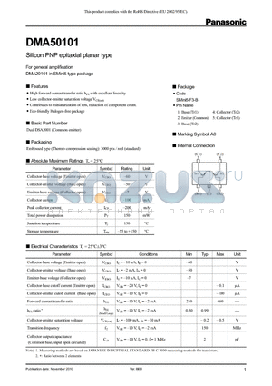 DMA50101 datasheet - Silicon PNP epitaxial planar type