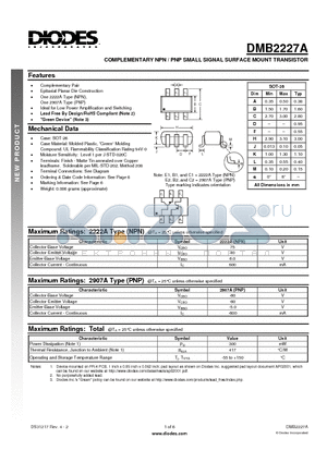 DMB2227A-7 datasheet - COMPLEMENTARY NPN / PNP SMALL SIGNAL SURFACE MOUNT TRANSISTOR