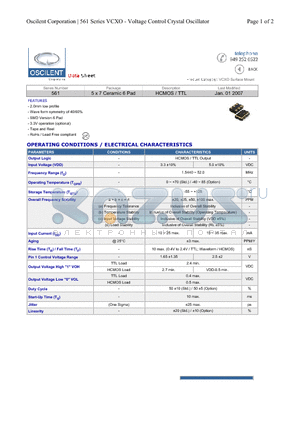 561-12.0M-5DN-TP110 datasheet - HCMOS / TTL