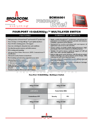 BCM56501 datasheet - FOUR-PORT 10-GbE/HiGig MULTILAYER SWITCH