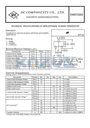 DMBT2222 datasheet - TECHNICAL SPECIFICATIONS OF NPN EPITAXIAL PLANAR TRANSISTOR