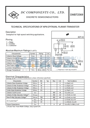 DMBT2369 datasheet - TECHNICAL SPECIFICATIONS OF NPN EPITAXIAL PLANAR TRANSISTOR