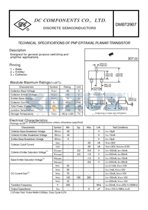 DMBT2907 datasheet - TECHNICAL SPECIFICATIONS OF PNP EPITAXIAL PLANAR TRANSISTOR